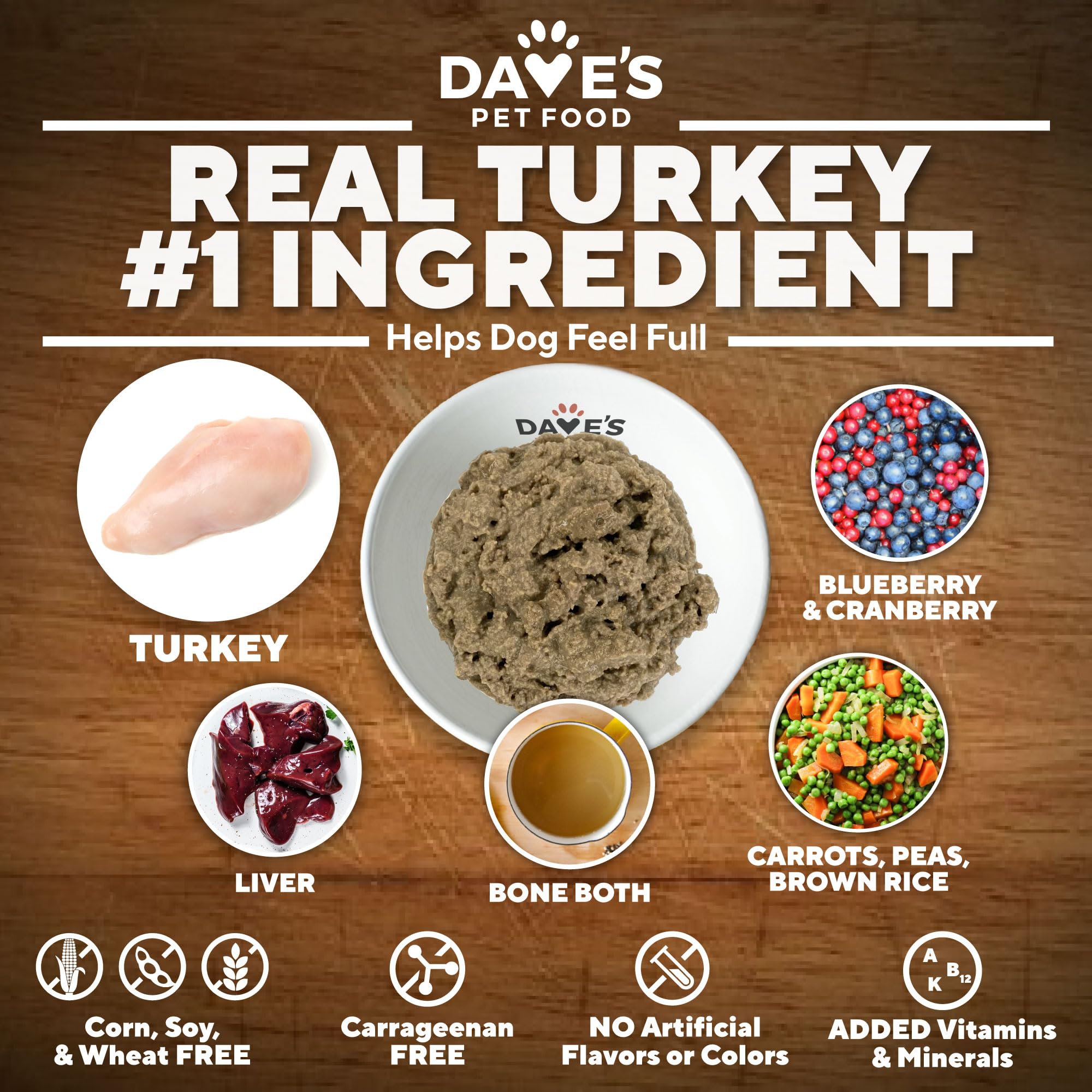 Dave's Pet Food Weight Management antioxidant blend with blueberries, carrots, cranberries.