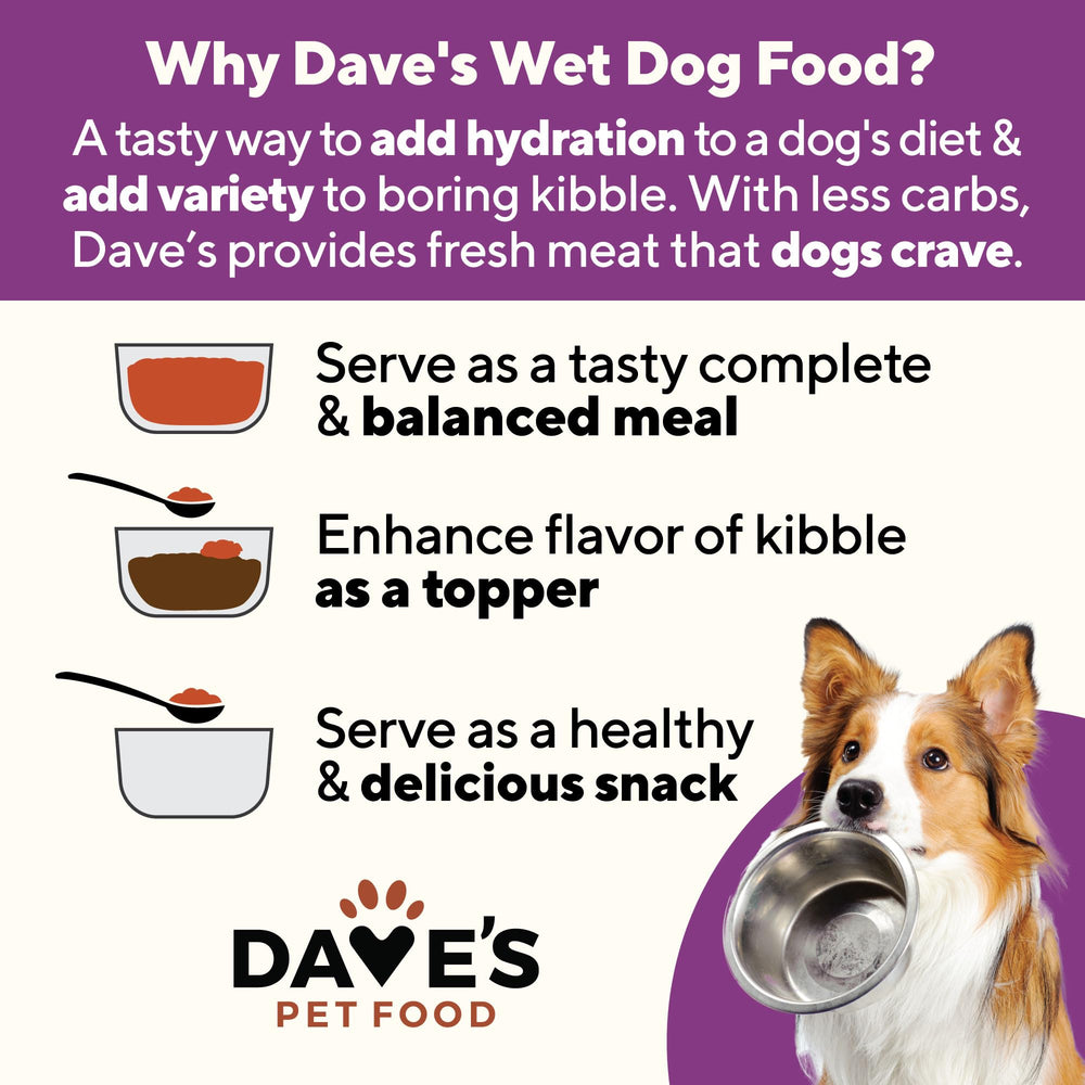 Dave's Pet Food Weight Management includes nutrient-rich brown rice and vitamins for balanced nutrition.