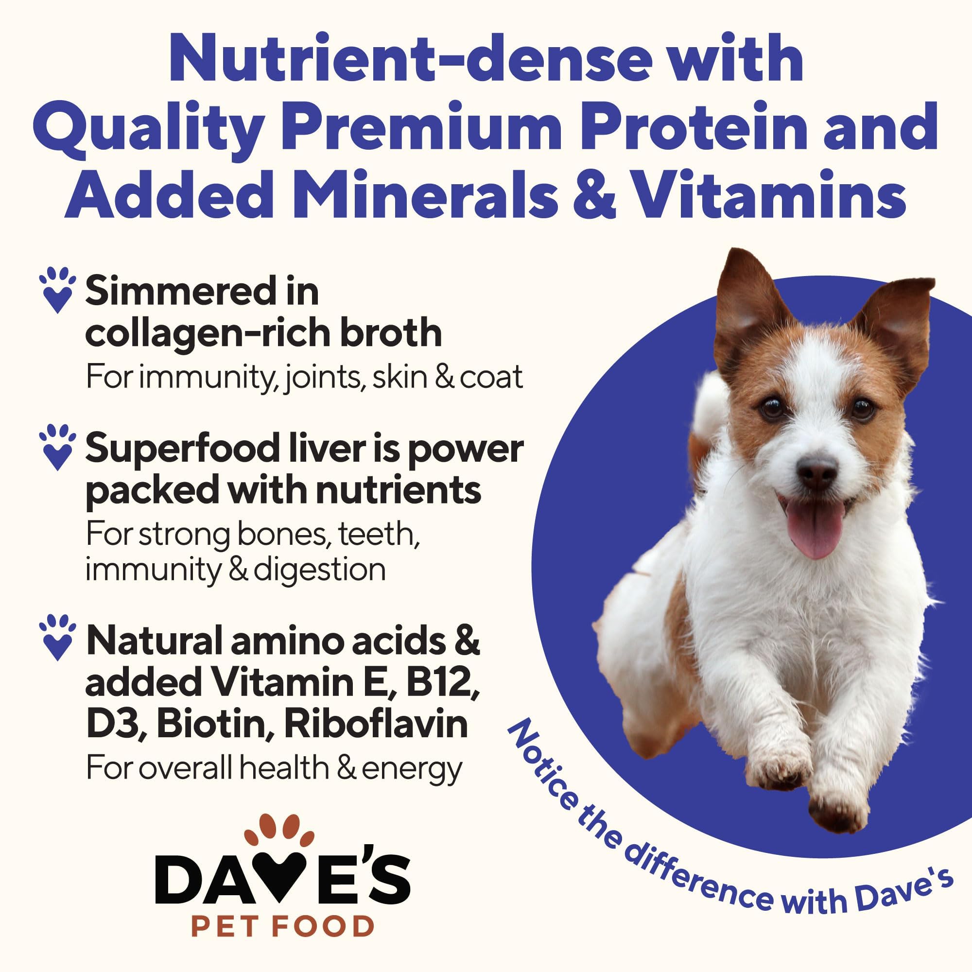 Dave's Pet Food wet dog food served in a bowl promises tasty satisfying meals