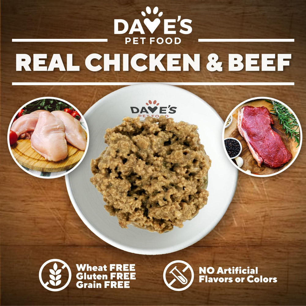Dave's Pet Food gluten-free image emphasizes wheat-free recipe