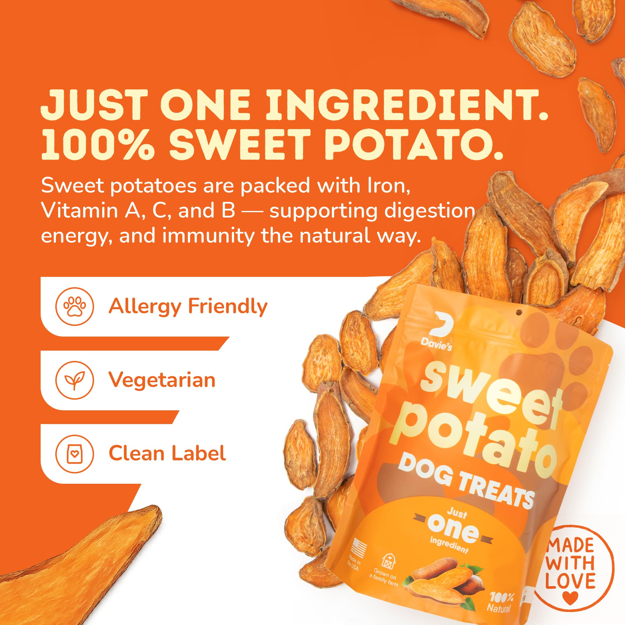 Davie's Naturals North Carolina farm-origin label highlights USA-made quality.