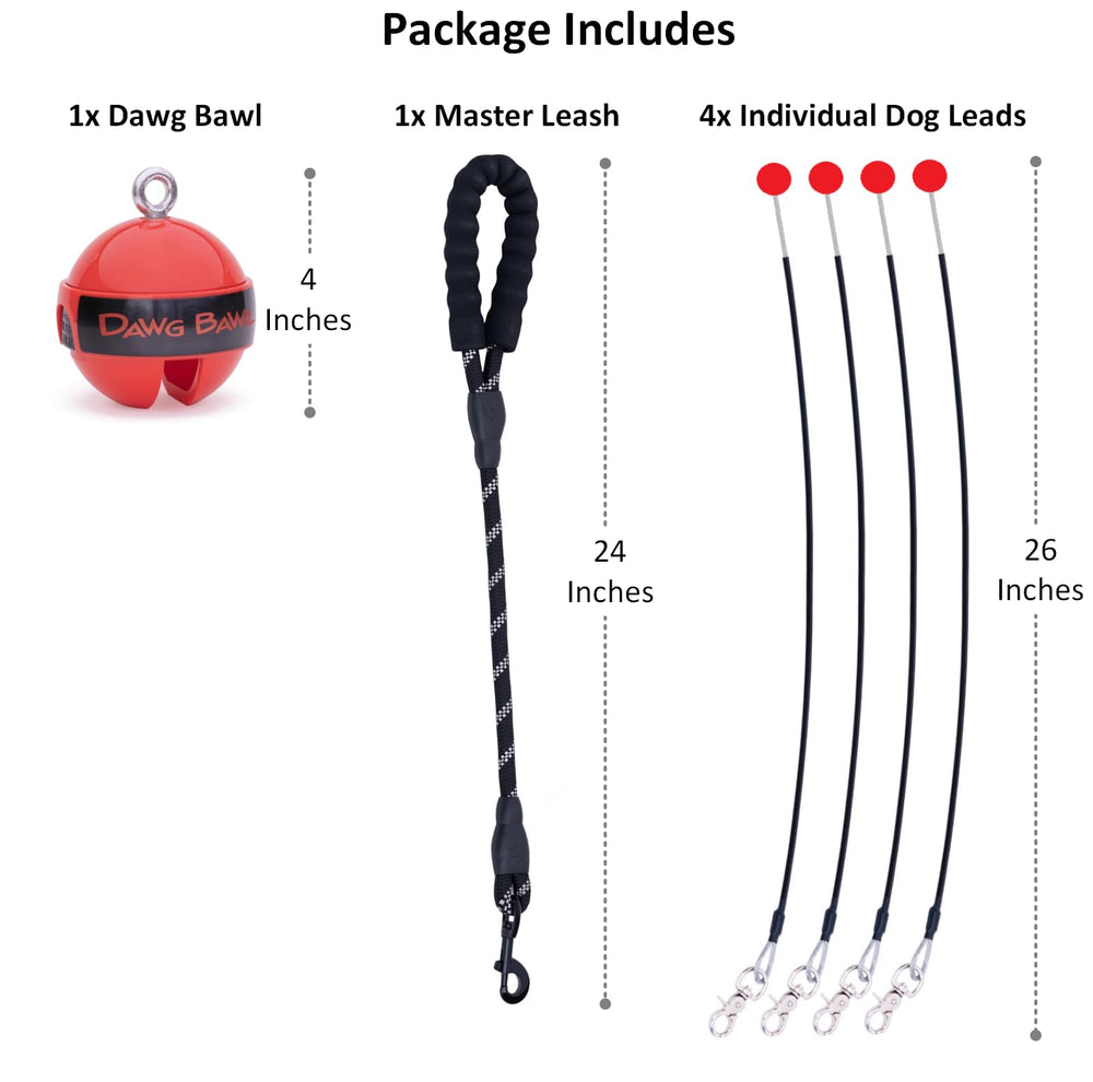 DAWG BAWL adjustable leads move with dogs as they change positions