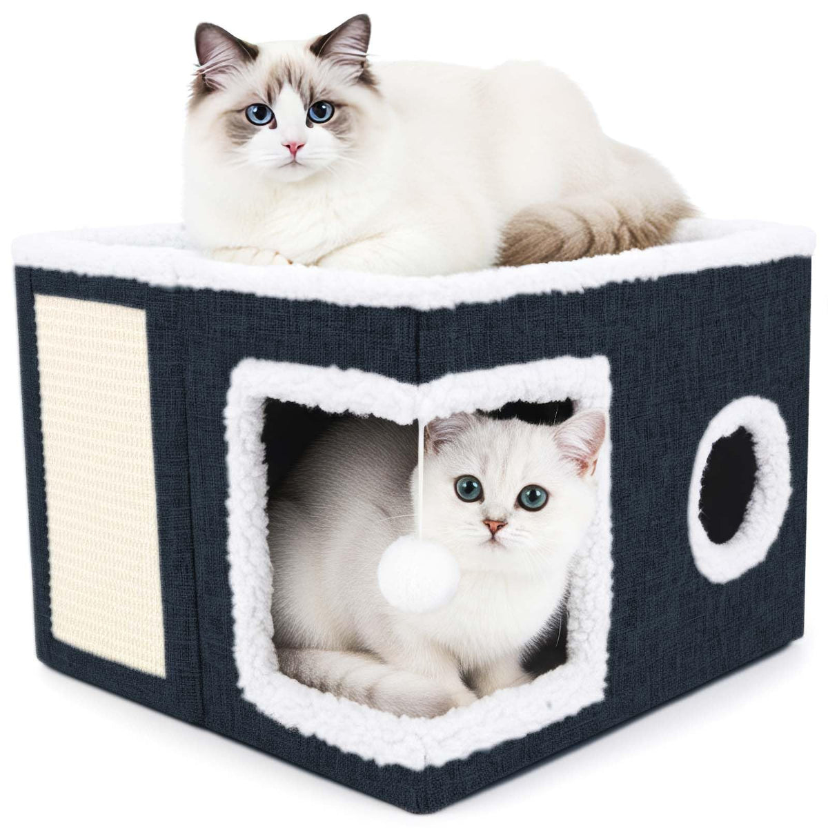 Dayacoco cat bed front view in navy shows a cozy indoor resting spot.