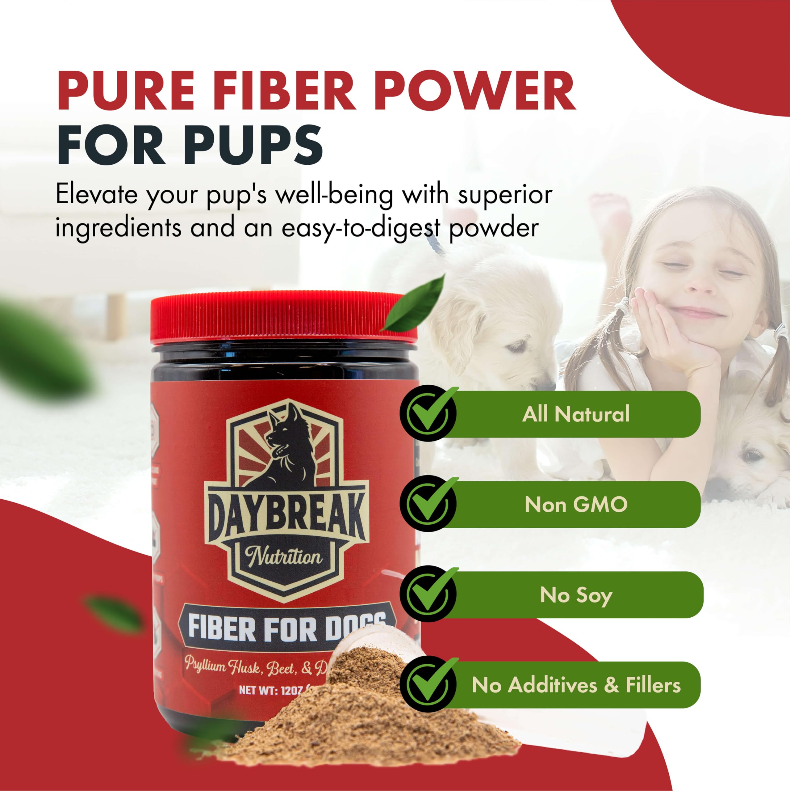Daybreak Nutrition Fiber for Dogs beef liver powder boosts aroma and palatability.
