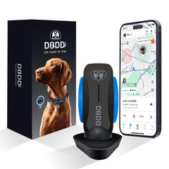 DBDD Dog GPS Tracker black front view shows live location for dogs.