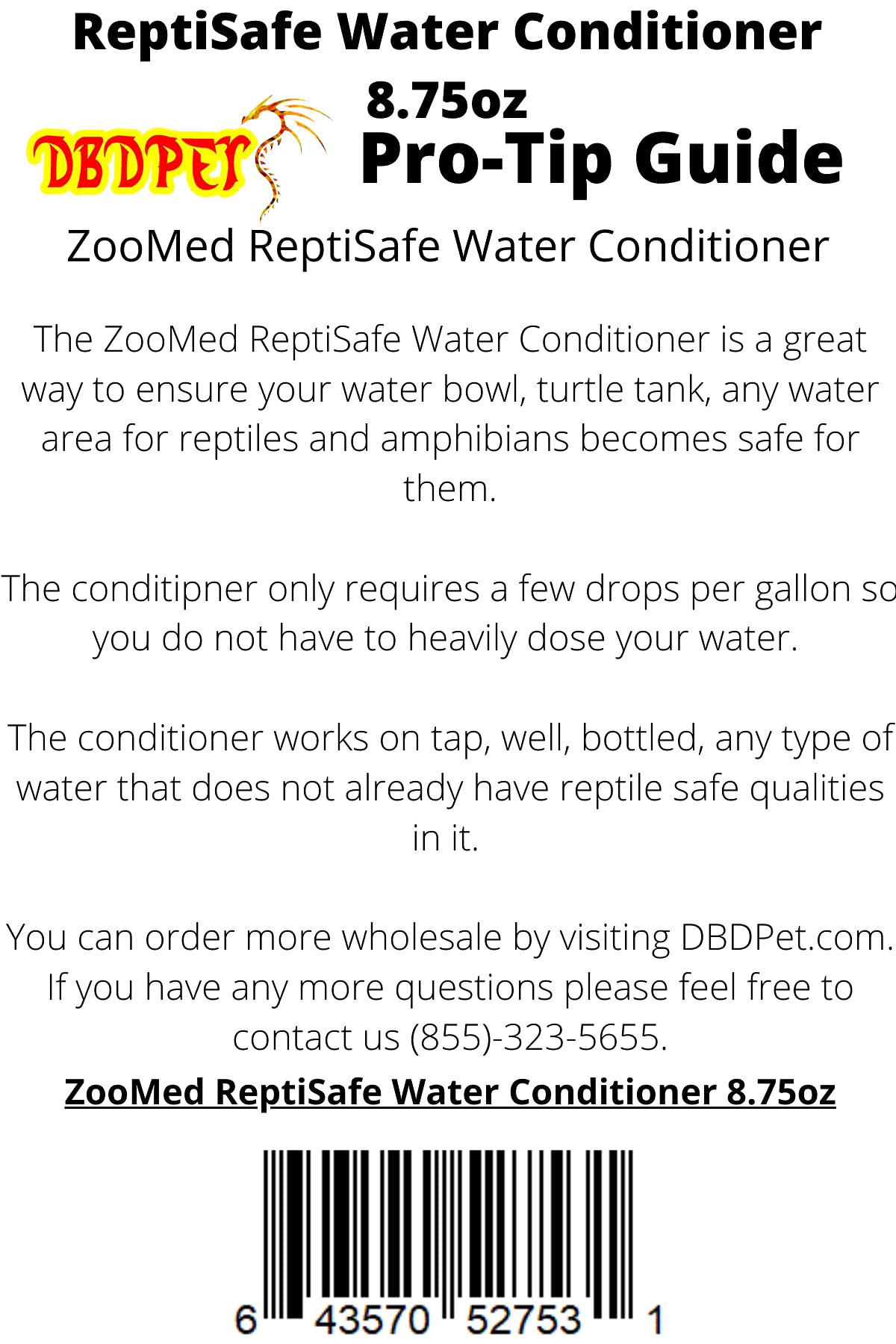 DBDPet ReptiSafe Pro-Tip Guide highlights practical water treatment for enclosures.