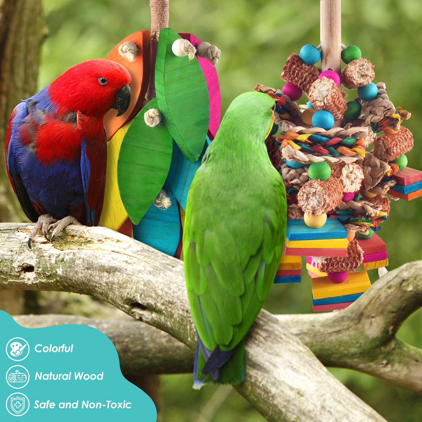 DBNESS 2pcs parrot toy set supports mental stimulation during playtime.
