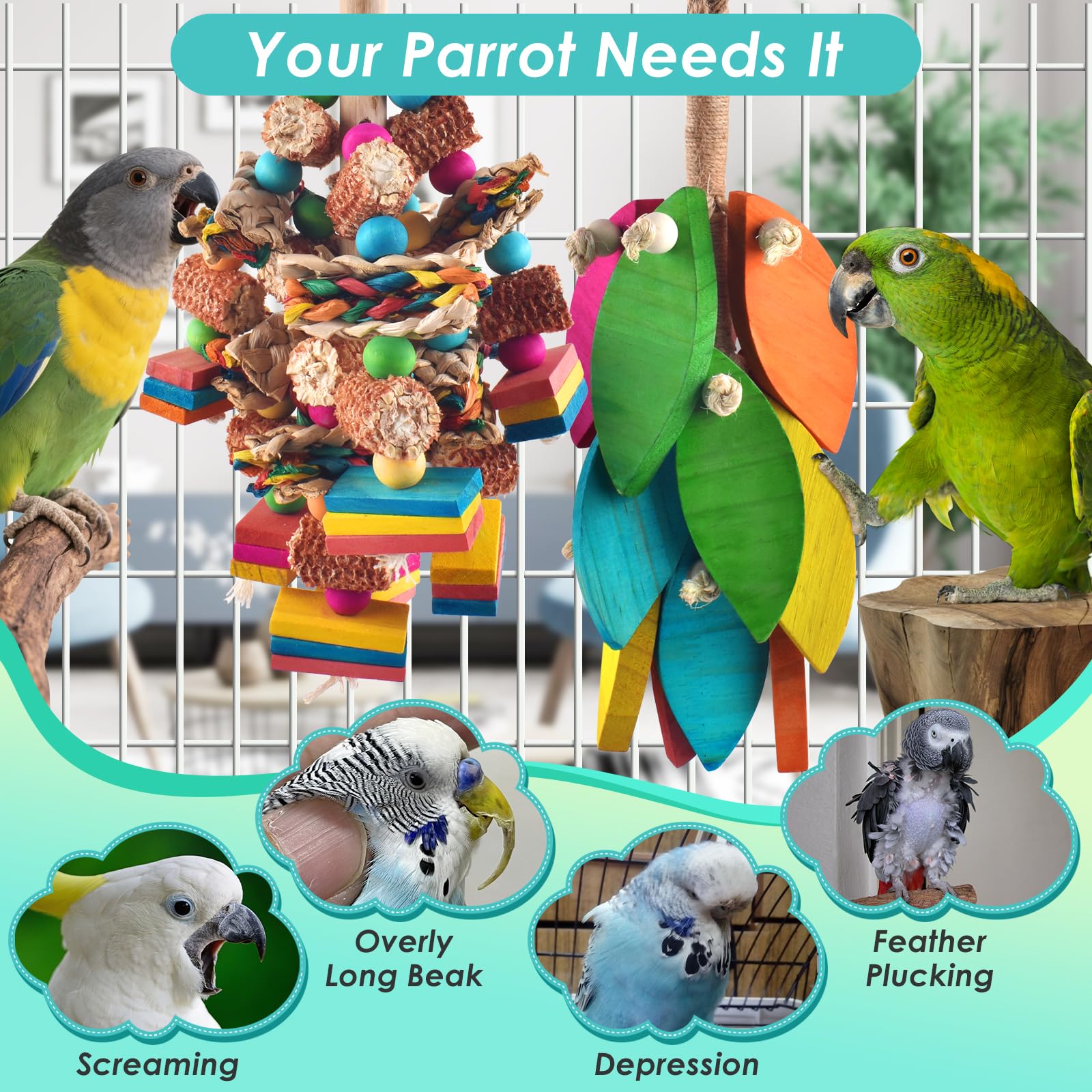 DBNESS natural materials bird toy uses hemp rope and corn cob for safe gnawing.