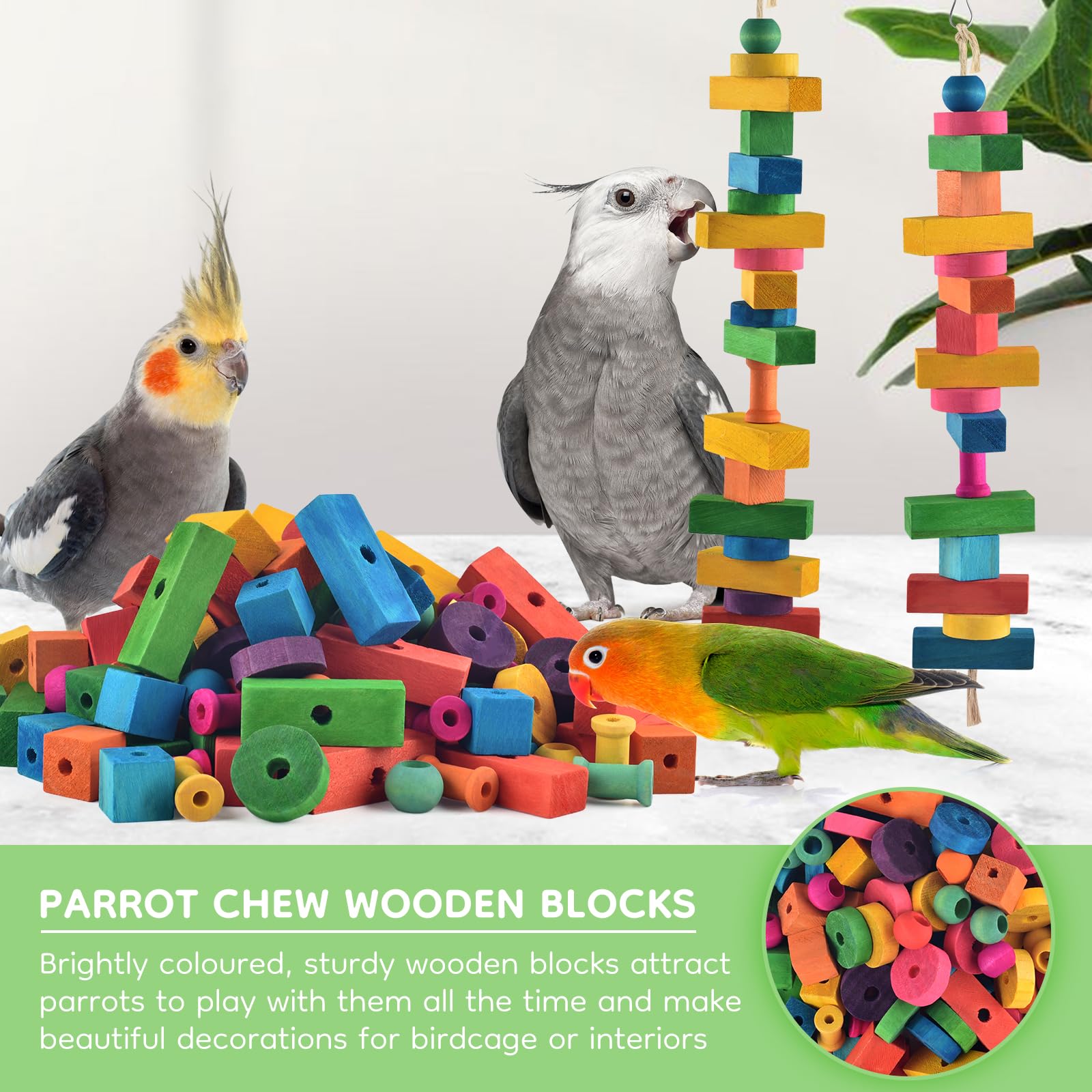 DBNESS Parrot enjoying DIY toy assembly inside a cage.