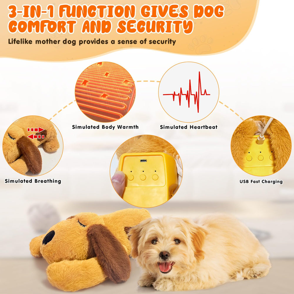 DCIAER 3-in-1 Heartbeat Puppy Toy heartbeat simulation helps ease separation anxiety during crate training.