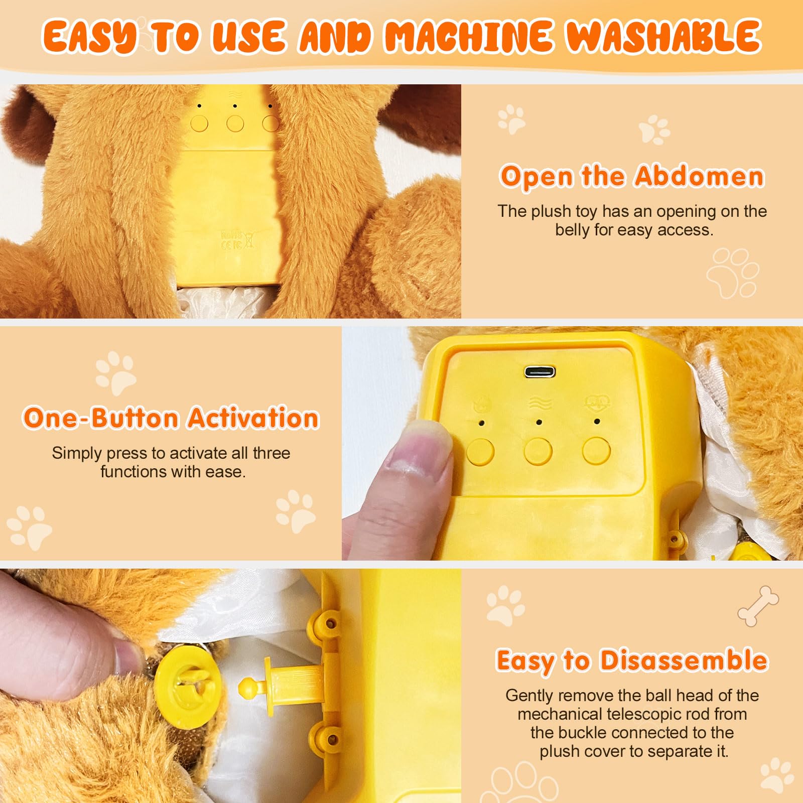DCIAER 3-in-1 Heartbeat Puppy Toy washable design makes cleanup simple after adventures.