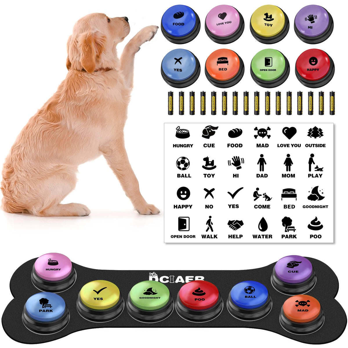 DCIAER dog-buttons-communication-set helps pets express needs with simple phrases.