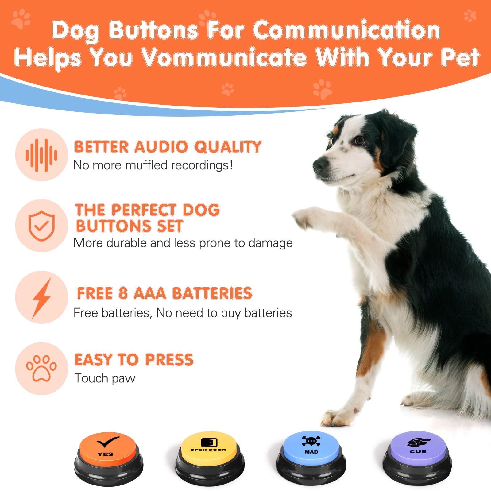 DCIAER recordable buttons setup demonstrates customizable commands for dog training.