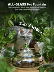 DCIOGAT glass fountain flow-spring emphasizes smooth, inviting water stream to encourage drinking.