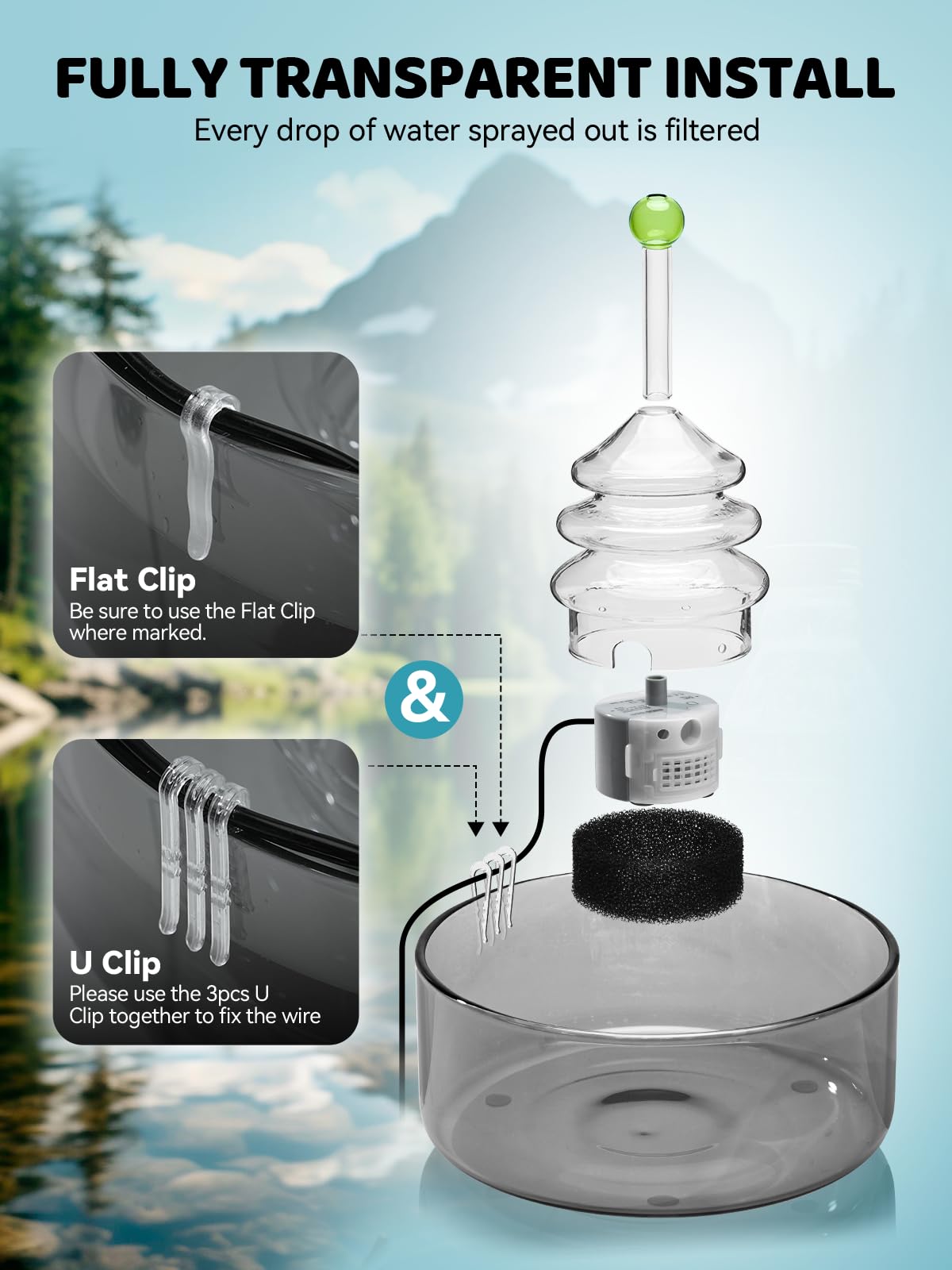 DCIOGAT grey glass fountain in use complements home decor while serving pets.