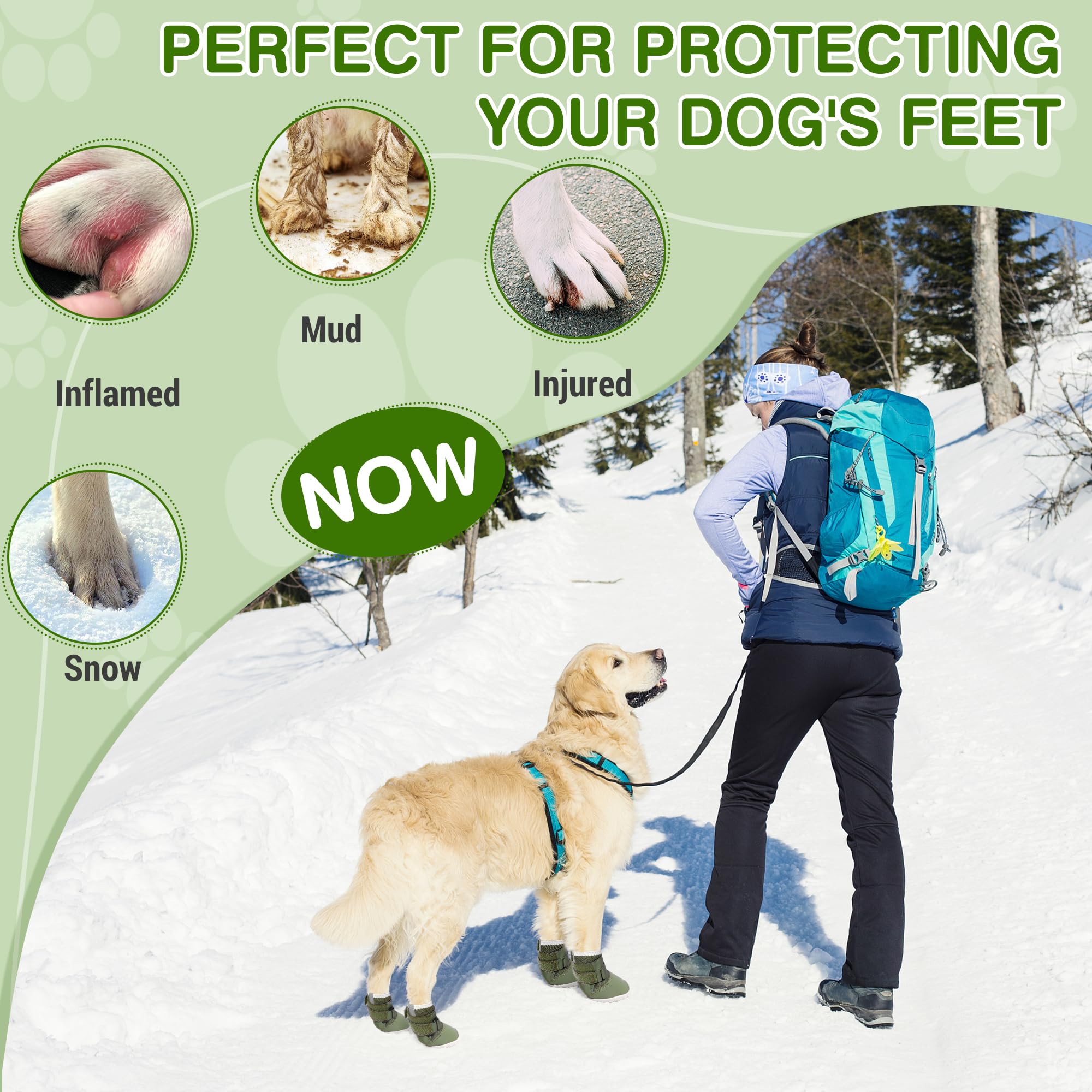 DcOaGt dog boots protect injured paws and reduce slipping on winter surfaces.