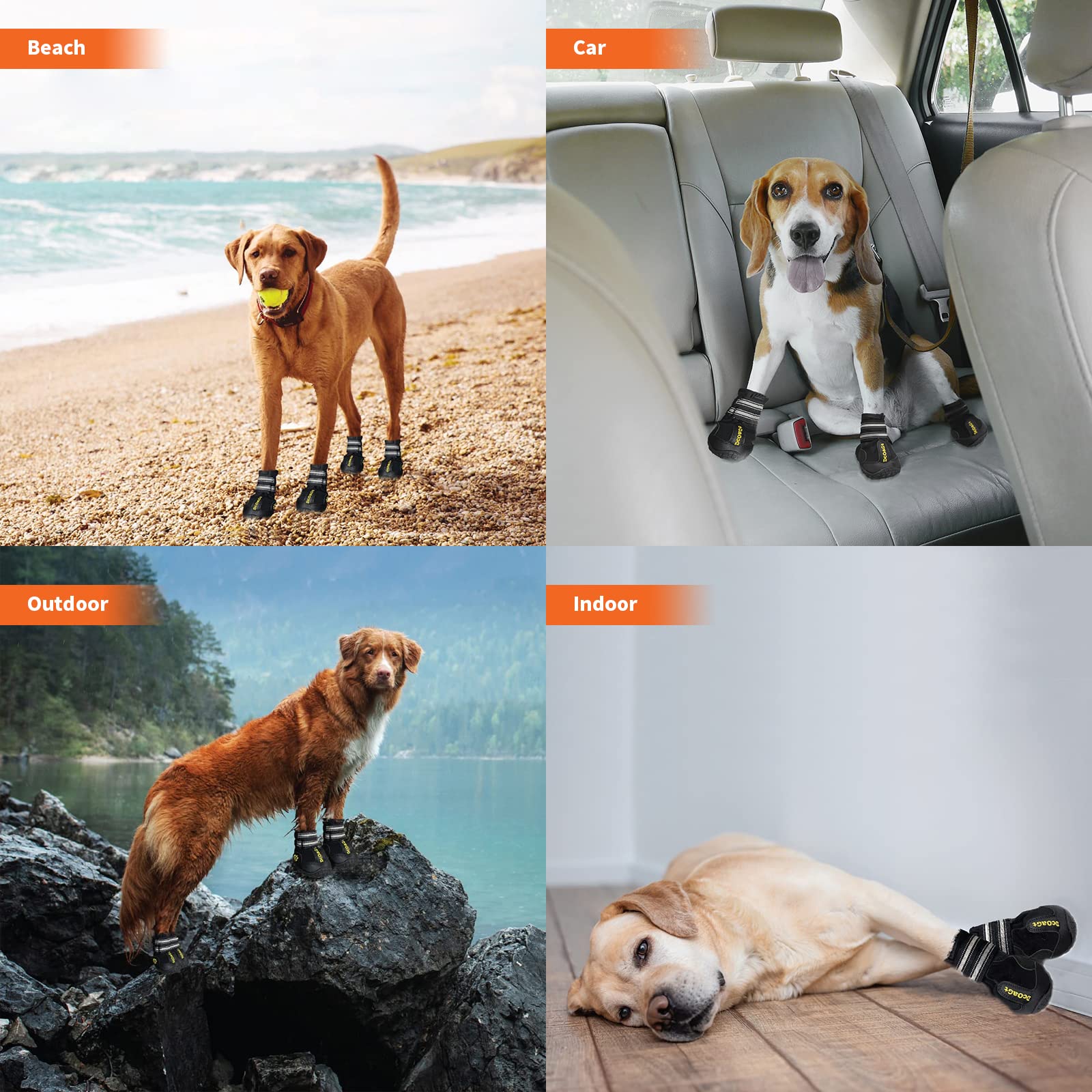 DcOaGt dog boots reflective stripes image highlights night visibility.