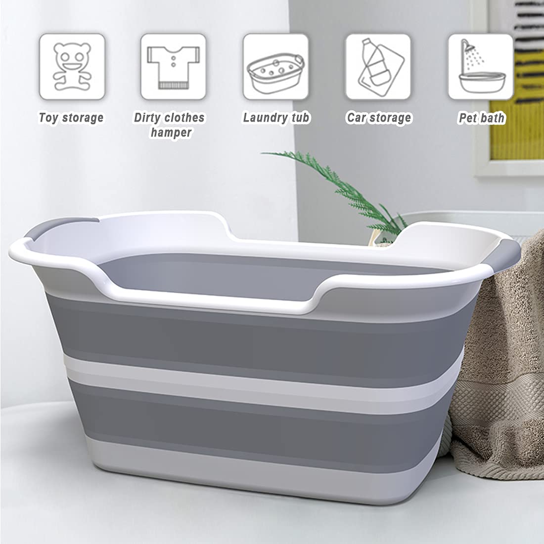 ddLUCK multi-use tub storing towels and toys at home