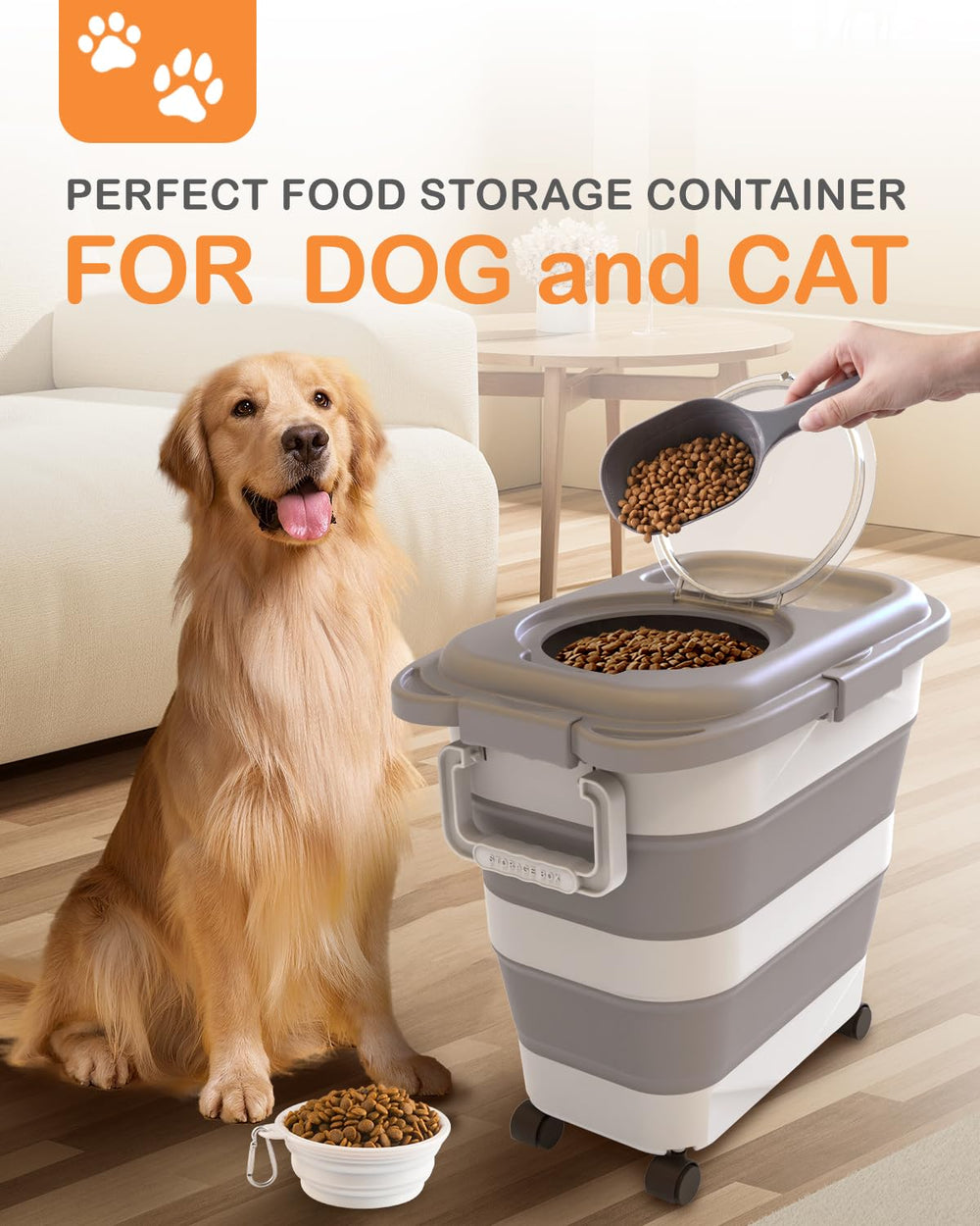DDMOMMY collapsible dog food container saves space in small kitchens.