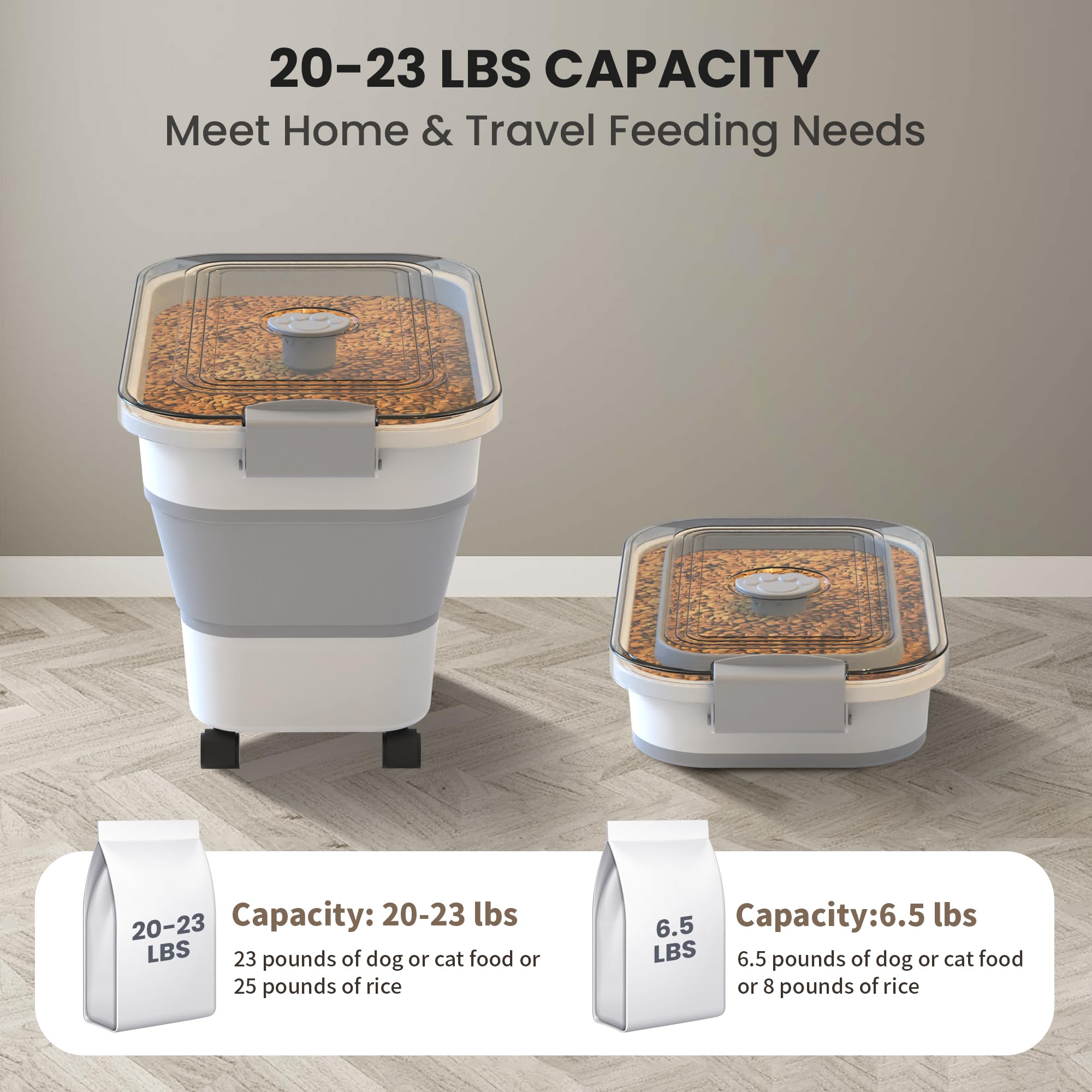 DDMOMMY collapsible pet food bin saves space in small kitchens