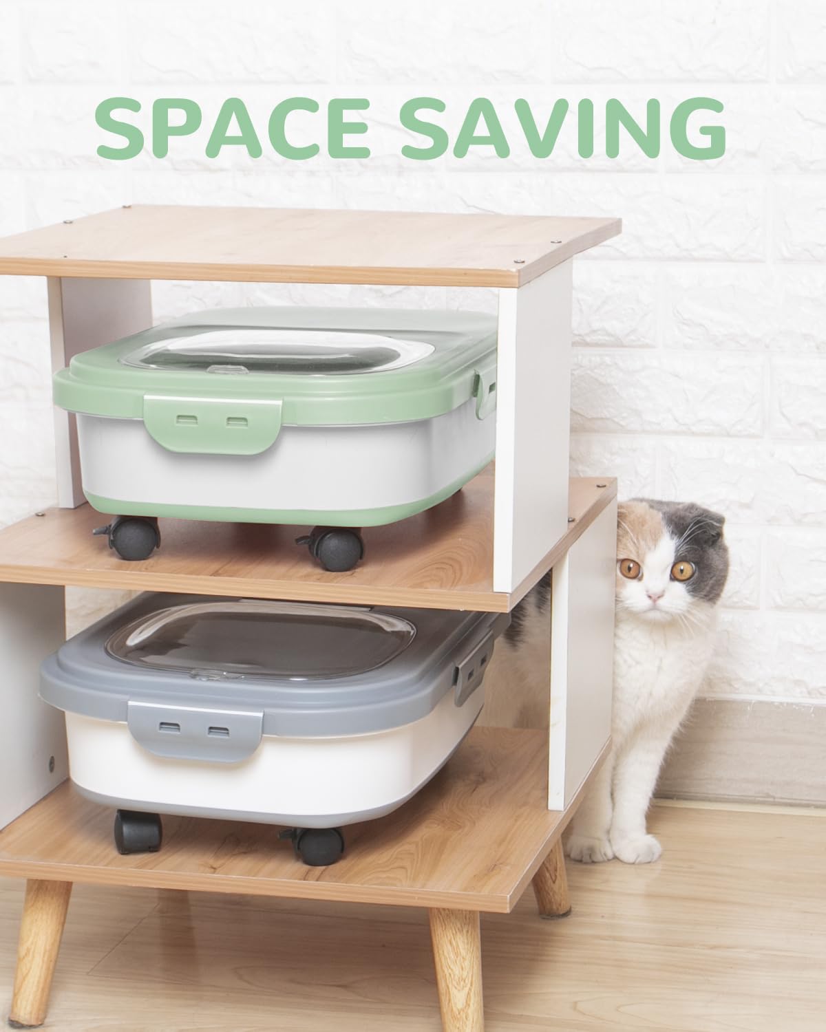 DDMOMMY dog food container with attachable casters enables easy relocation and setup.