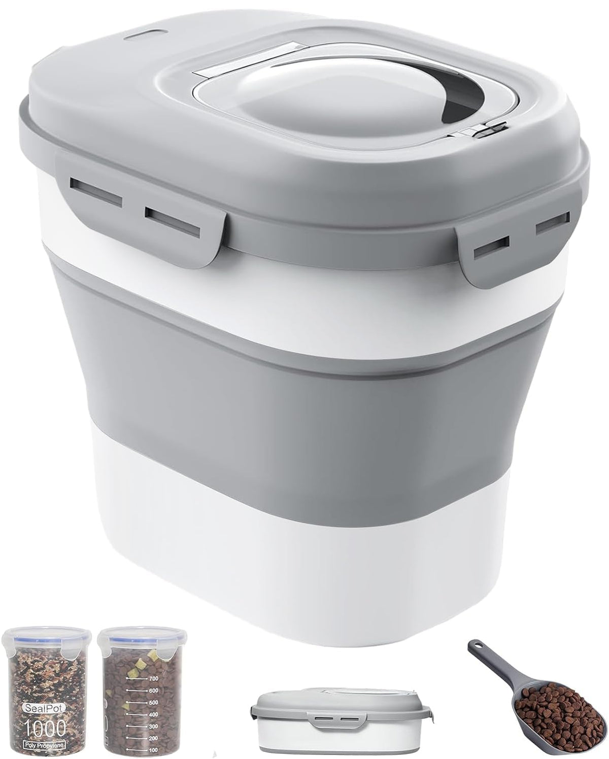 DDMOMMY dog food storage container folded for compact storage.