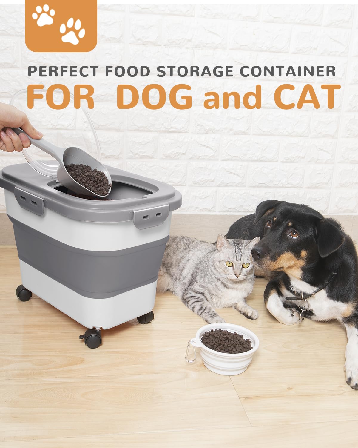 DDMOMMY dog food container with wheels enables easy transport around the home