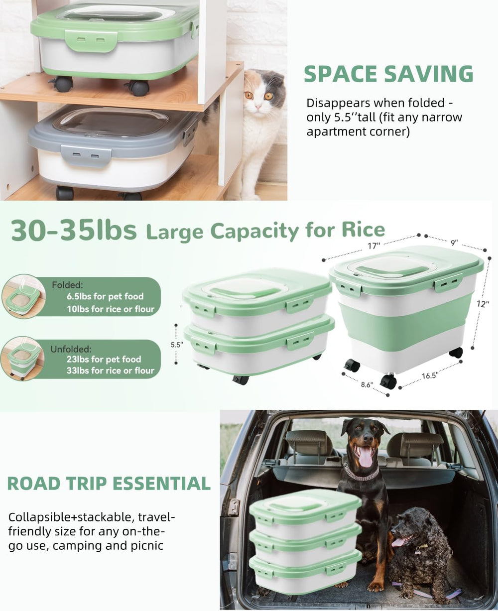 DDMOMMY dog food storage with foldable design saves pantry space.
