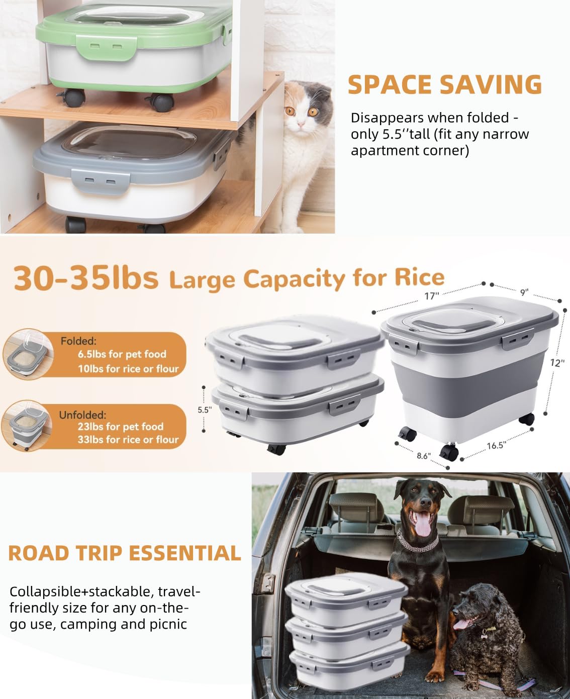 DDMOMMY easy move pet storage box supports tidy, mobile feeding areas