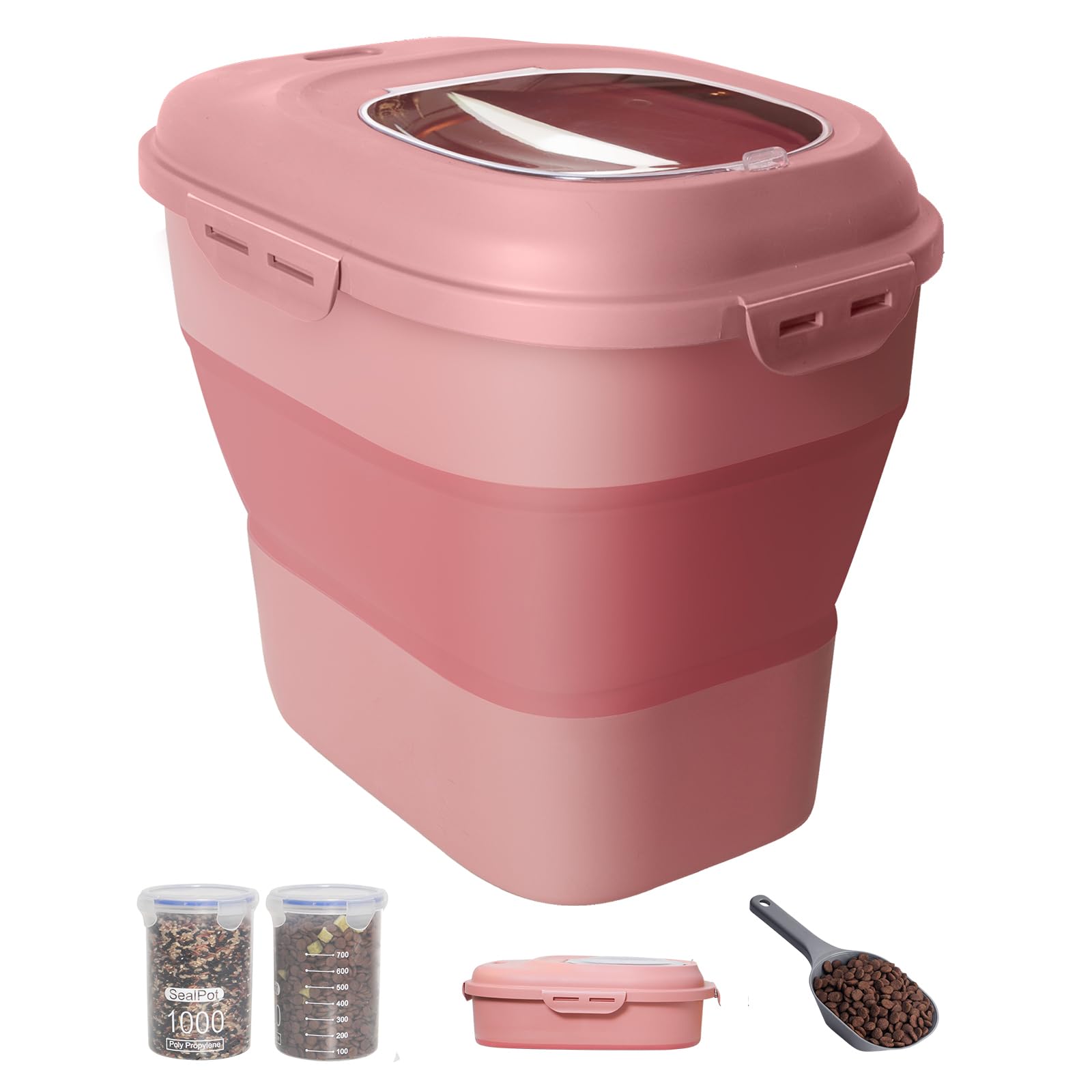 DDMOMMY foldable dog food container with wheels for easy movement and compact storage.