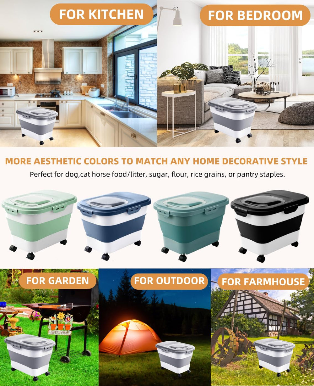 DDMOMMY folded dog food container reduces footprint in cabinets