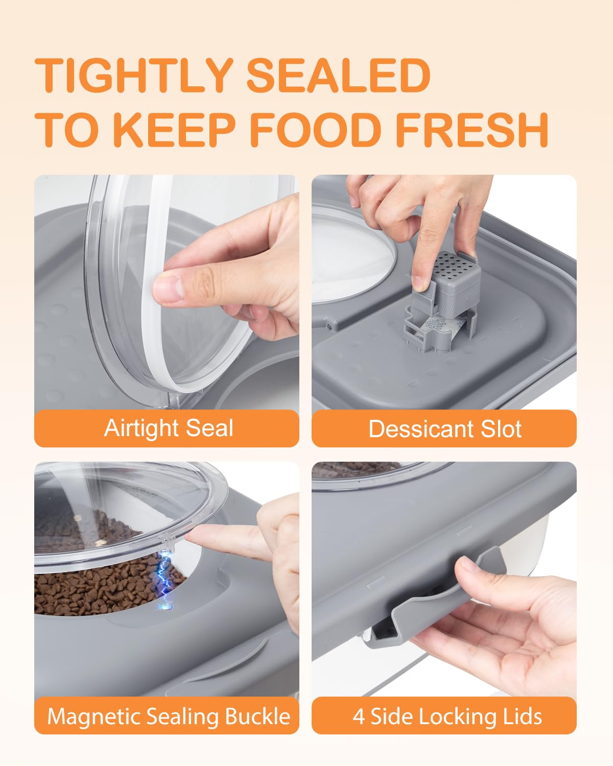 DDMOMMY large-capacity pet food container stores up to 28 pounds.