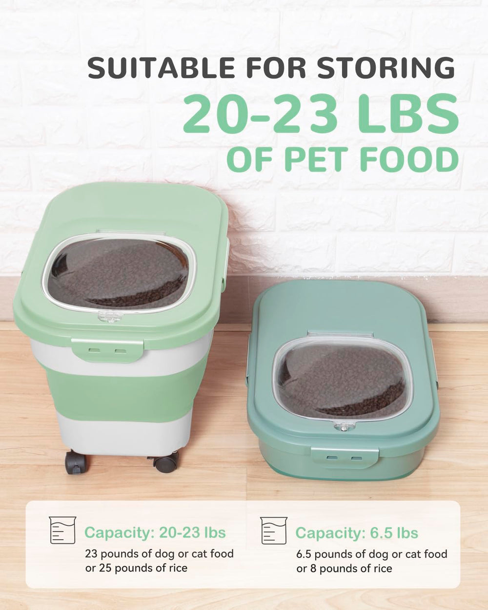 DDMOMMY pet storage 23lbs shows ample capacity for daily dry food.