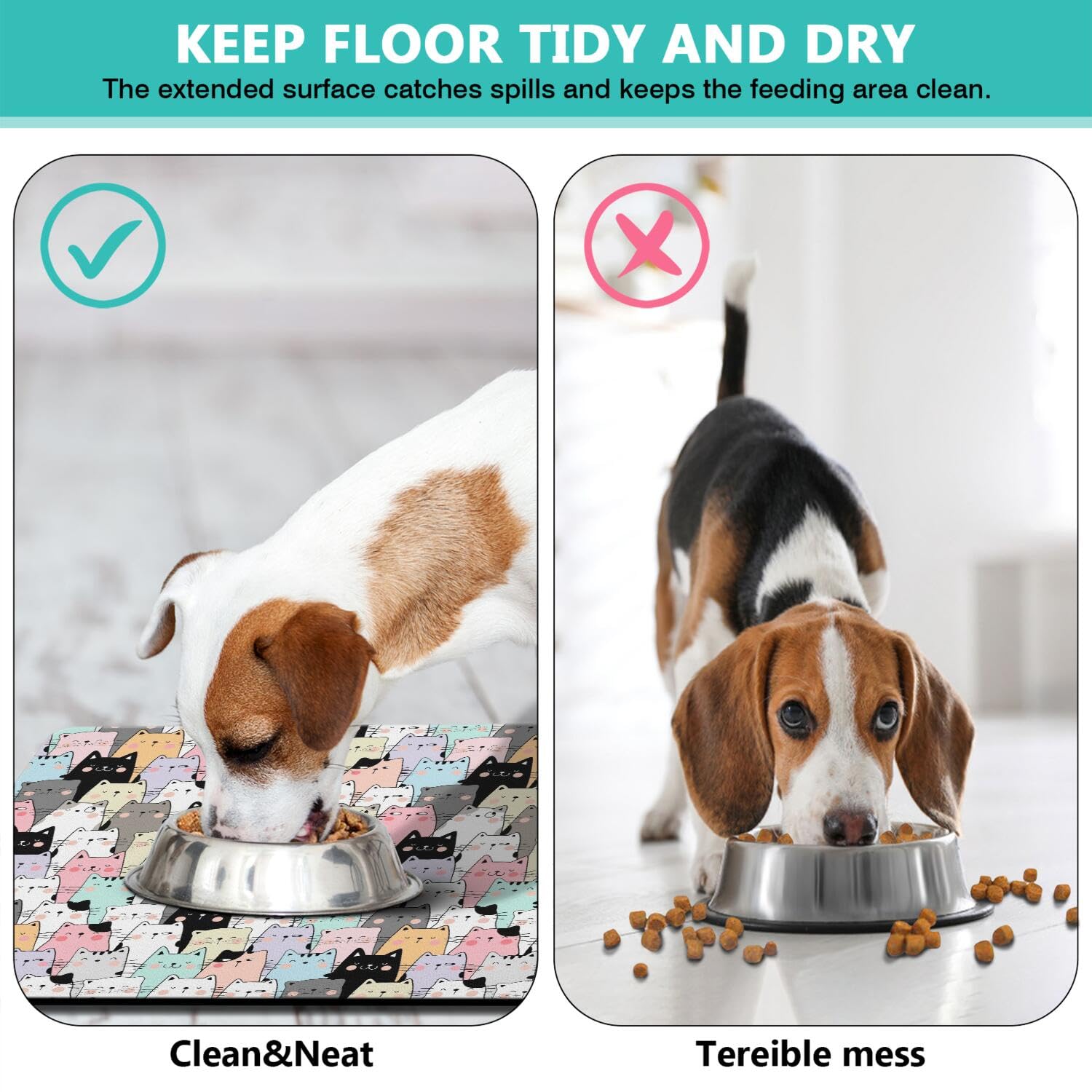 DDPODNQAK Versatile mat works for both dog and cat feeding stations.