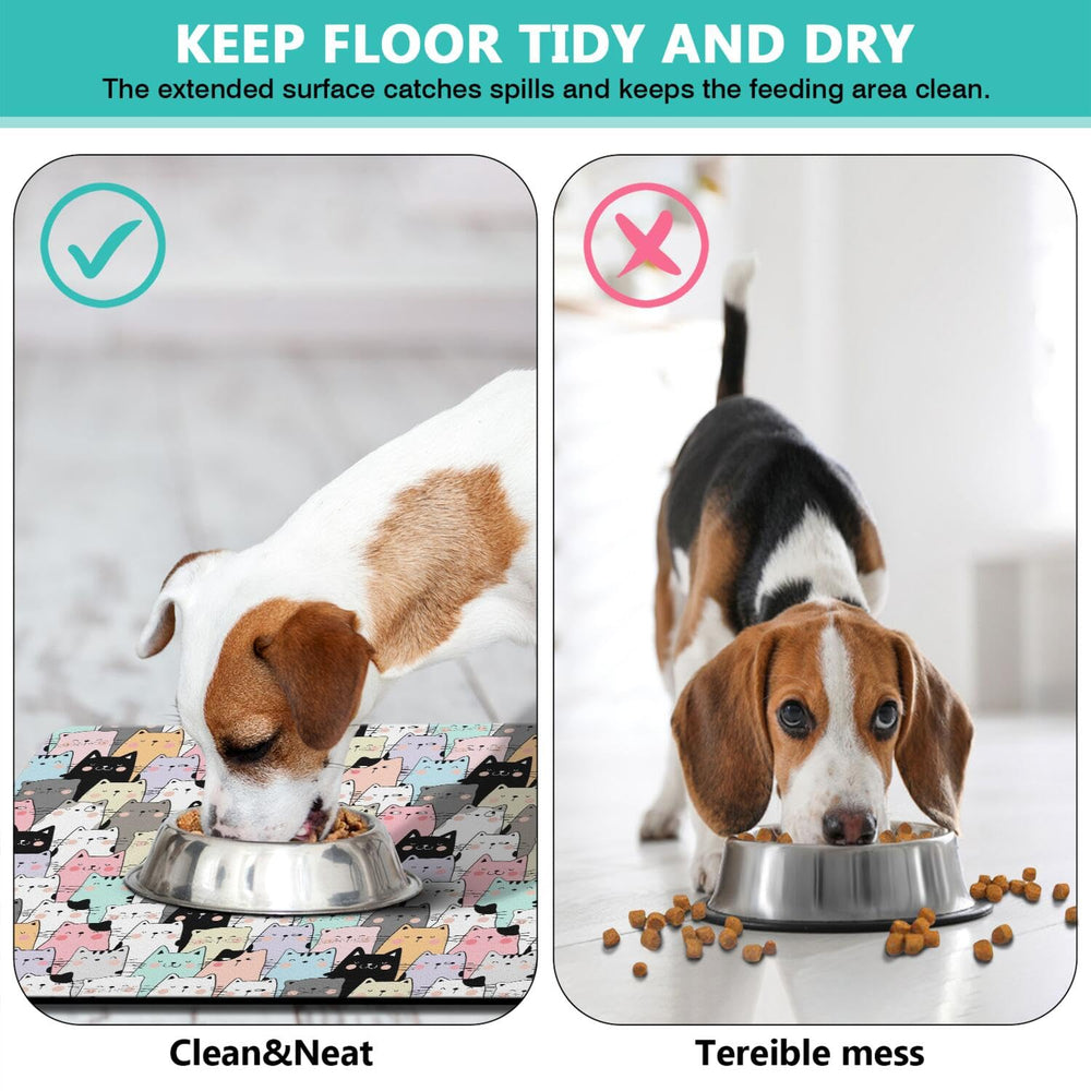DDPODNQAK Versatile mat works for both dog and cat feeding stations.