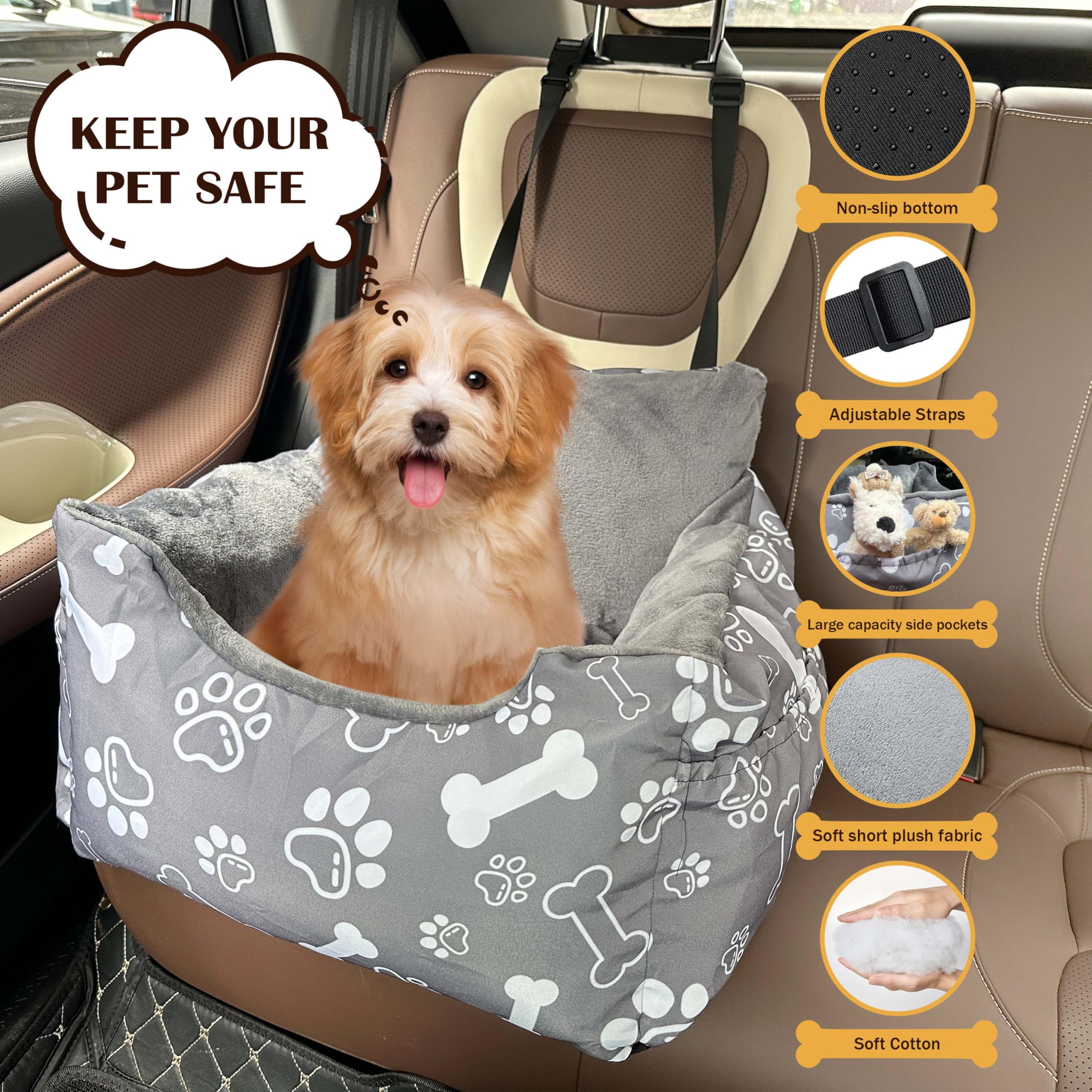 DDPODNQAK dog car seat plush cushion provides cozy resting space
