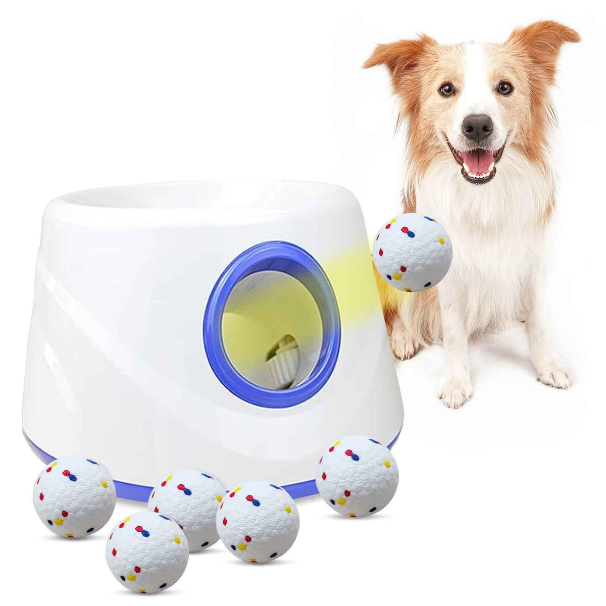 DDQ automatic dog ball launcher front view energizes dogs with interactive fetch play
