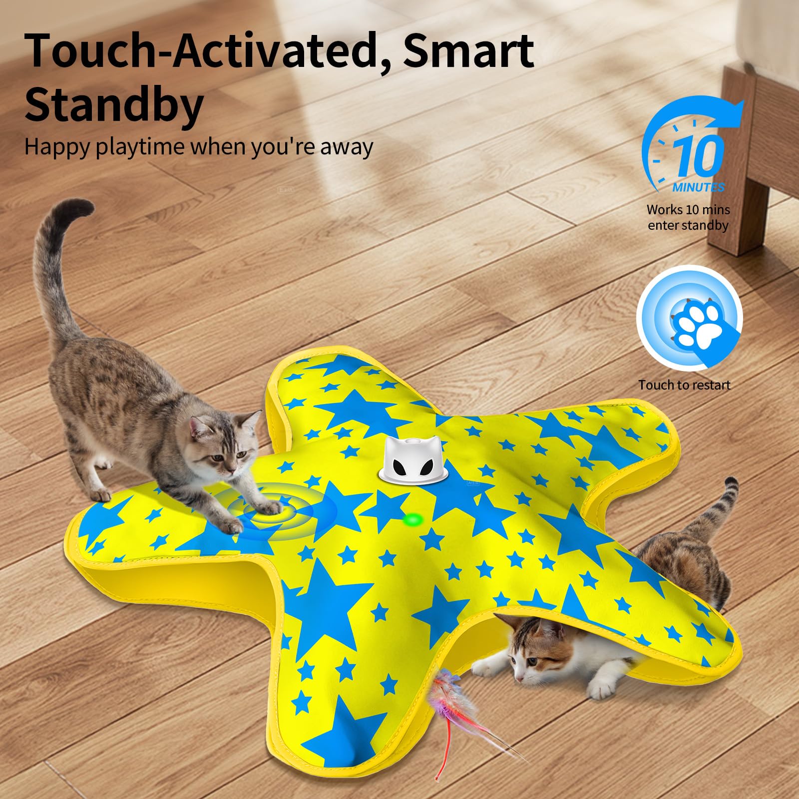 ddxcoo moving feathers cat toy side view highlights concealed prey-like action.