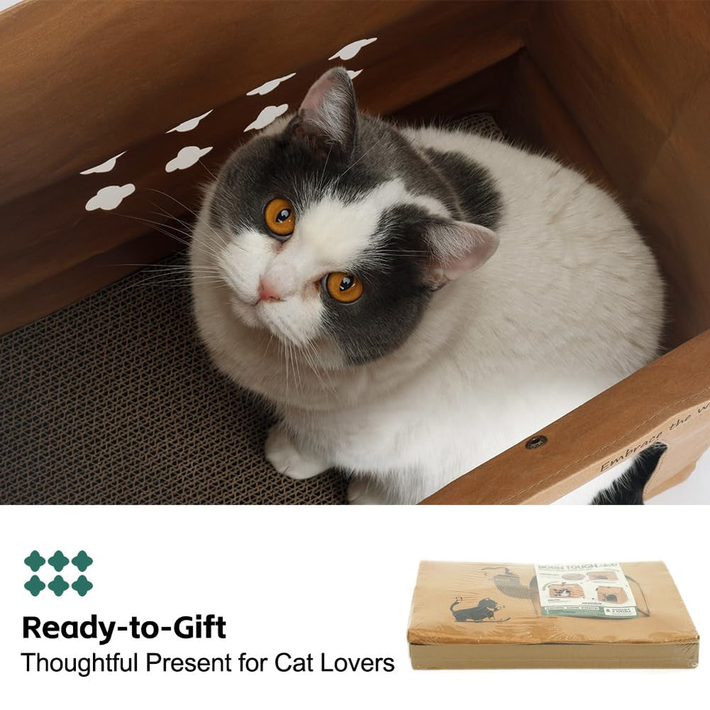 Deamoser cat house in use, versatile rest and scratch scenario for cats