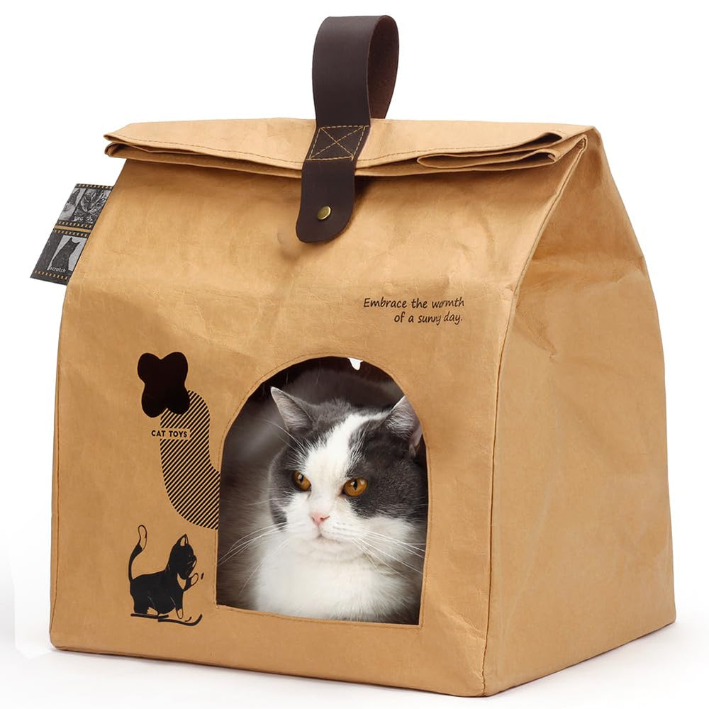 Deamoser washable kraft paper cat house inside view, cozy lounging space for indoor cats