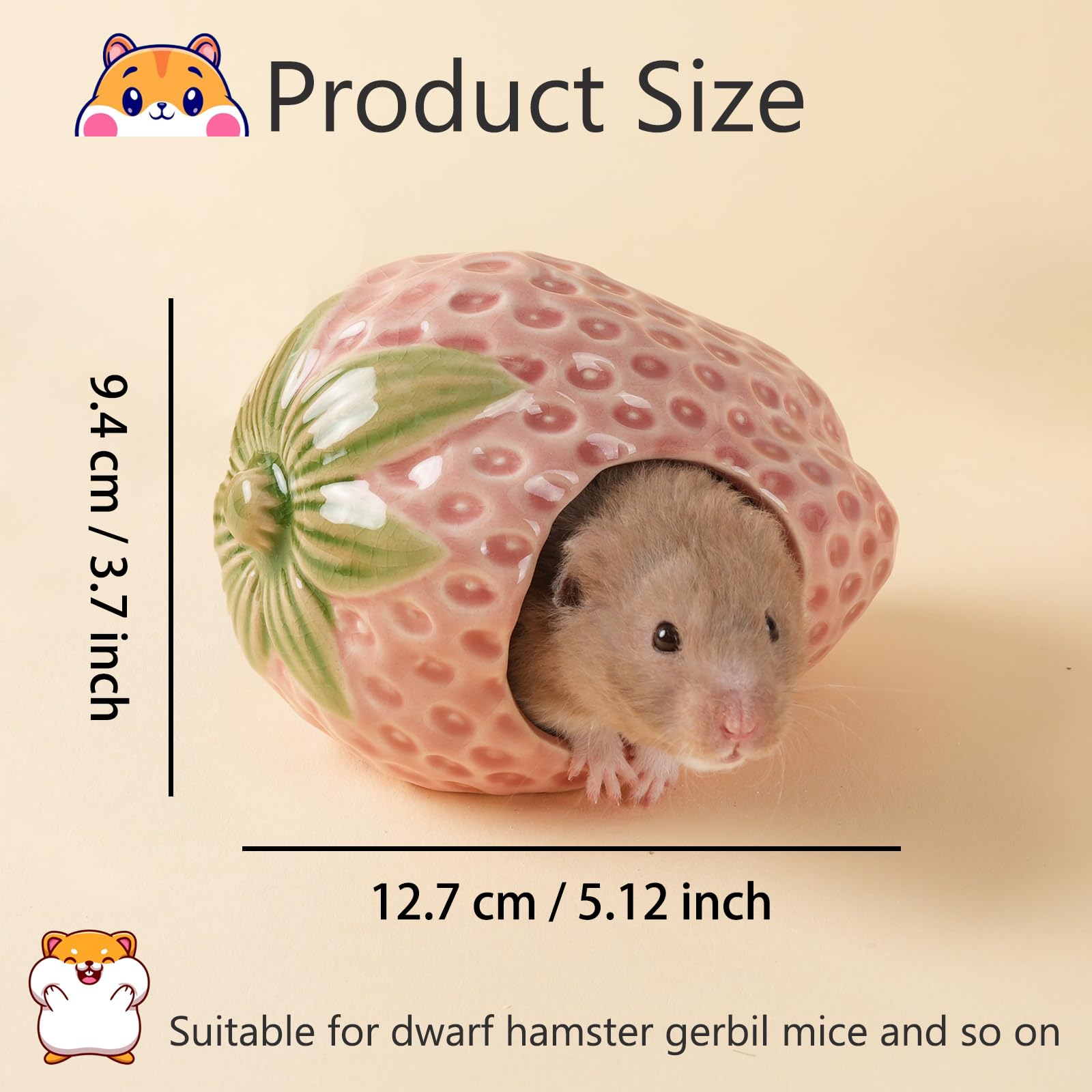 Deapeey strawberry hamster house adds cute decor and cozy hiding spot.