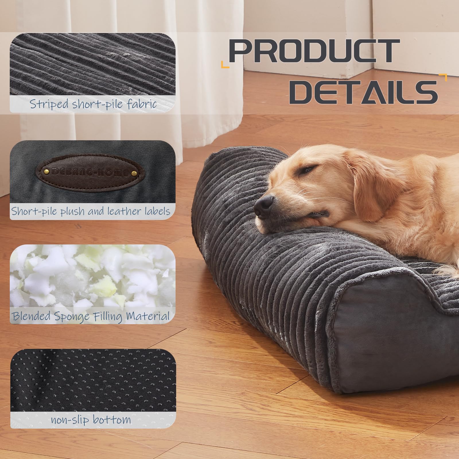 DEBANG HOME bed side view highlighting soft fabric and sturdy construction.