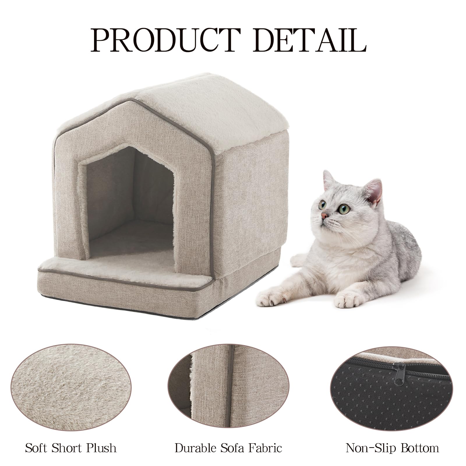 DEBANG HOME orthopedic cat house displays an oversized doorway for easy entry.