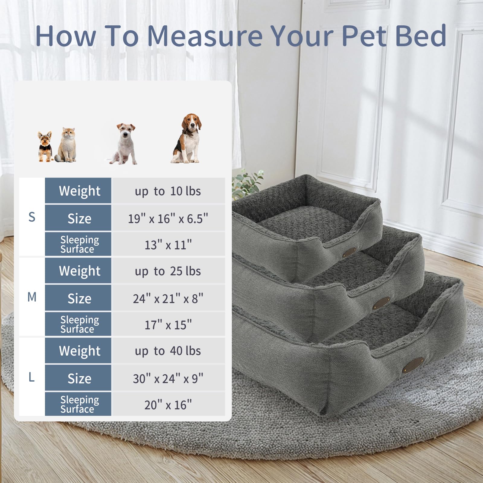DEBANG HOME dog bed in 30x24 inch size fits medium dogs and spaces.