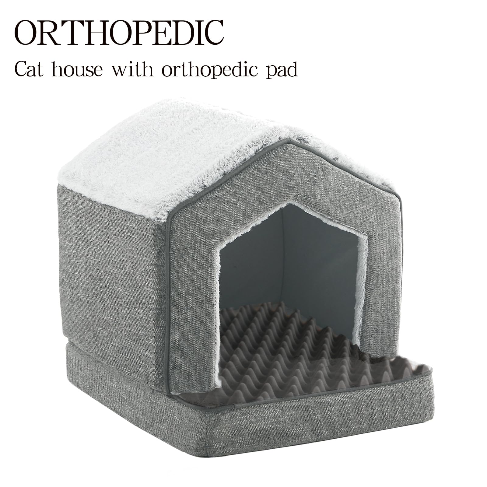 DEBANG HOME orthopedic cat house gray entry shot, easy access for small pets.