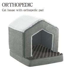 DEBANG HOME orthopedic cat house gray entry shot, easy access for small pets.