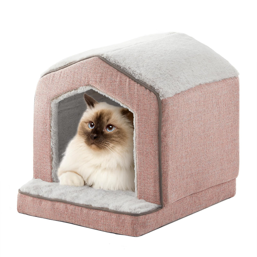 DEBANG HOME Orthopedic Cat House front view shows easy entry for cozy lounging.