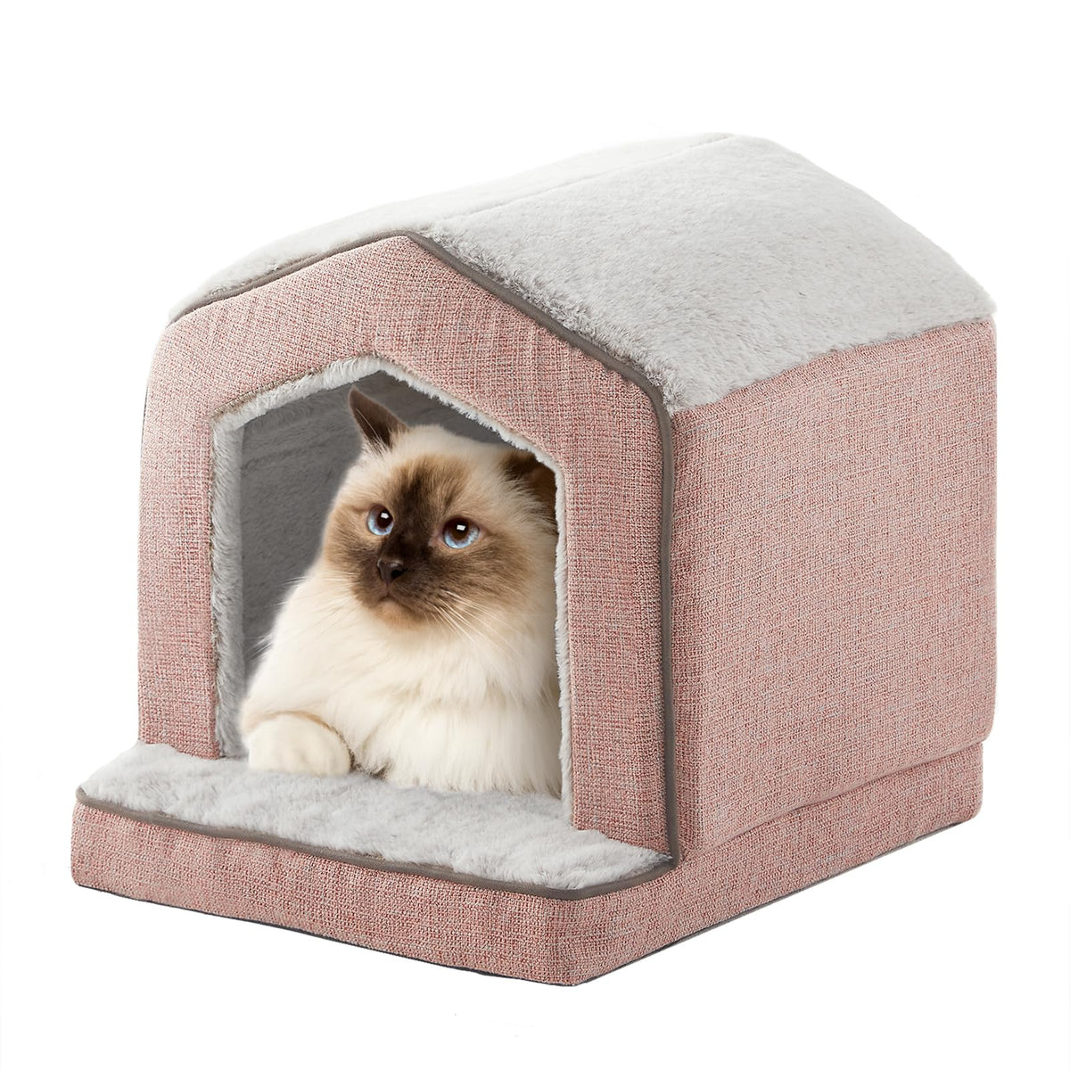 DEBANG HOME Orthopedic Cat House front view shows easy entry for cozy lounging.