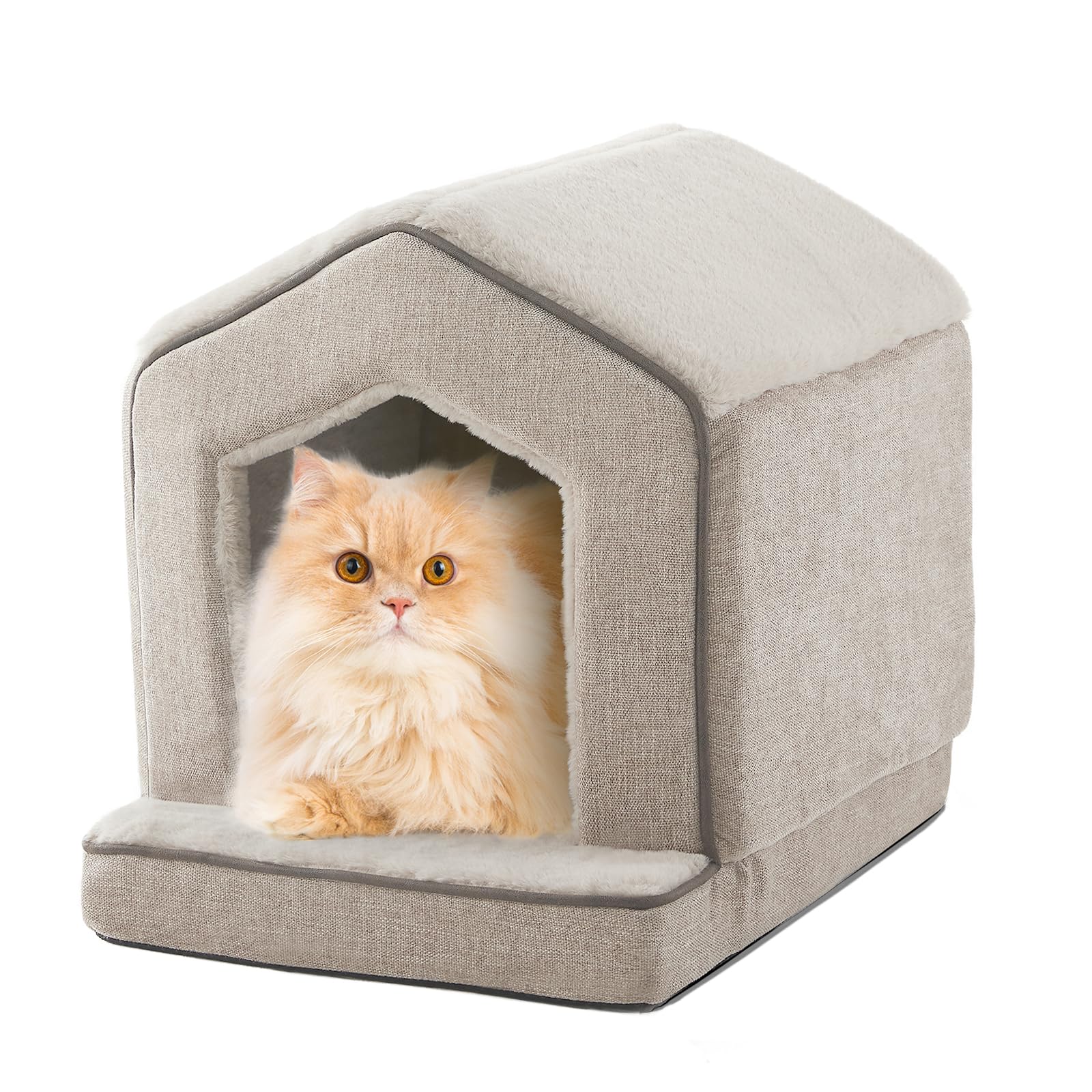 DEBANG HOME orthopedic cat house with soft-inside cushions for cozy naps.