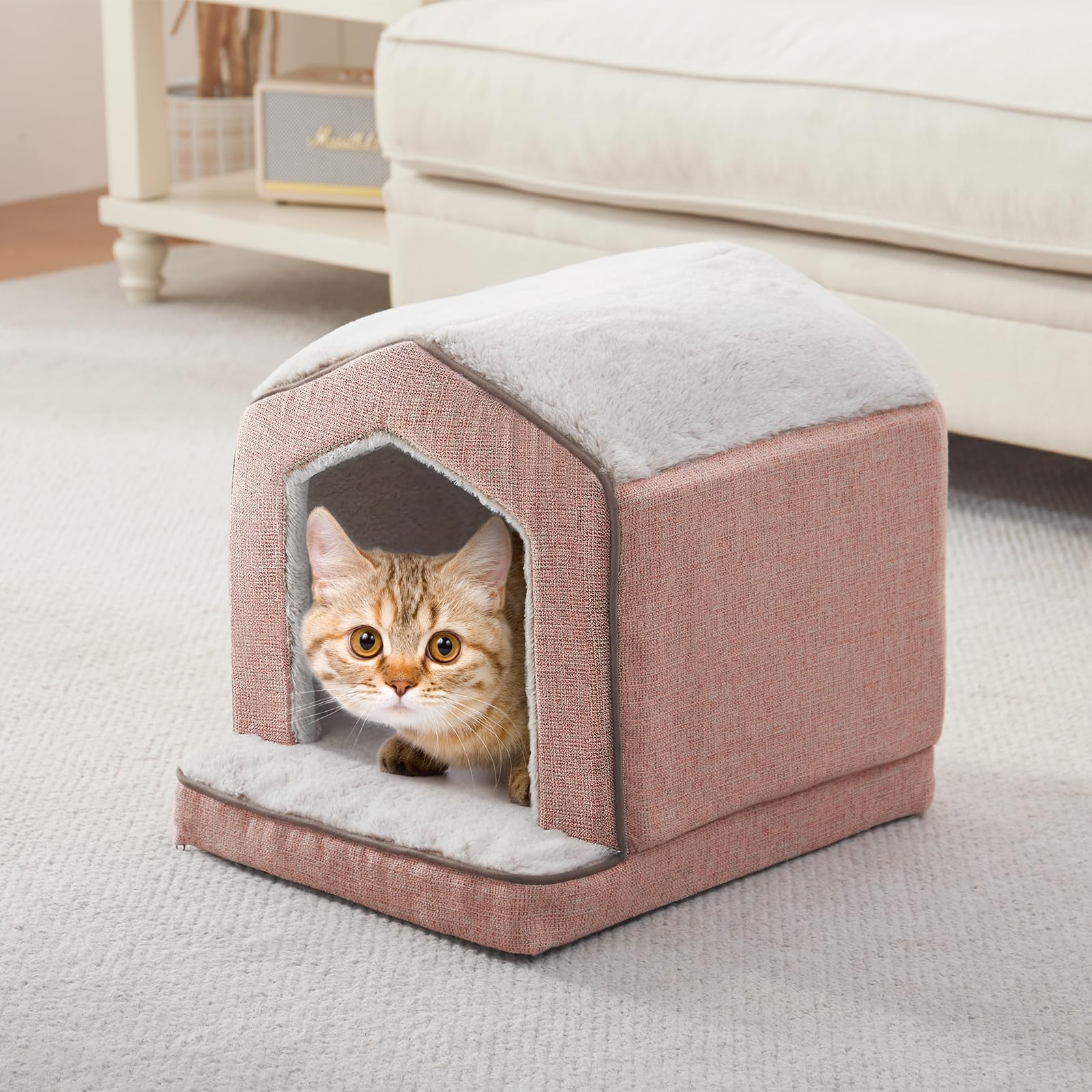 DEBANG HOME Orthopedic Cat House ships vacuum-packed and expands after unpacking.